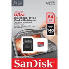 Miramarket SanDisk Ultra microSDXC - Spominska kartica 64 GB A1 Class 10 UHS-I 140 MB/s z adapterjem