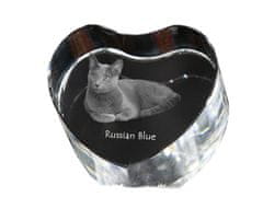 Artdog Russian Blue - kristalna ura s sliko mačke, ura na polici v obliki srca, personalizirana stoječa ura blagovne znamke Art-Dog