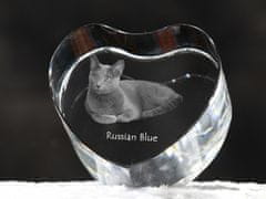 Artdog Russian Blue - kristalna ura s sliko mačke, ura na polici v obliki srca, personalizirana stoječa ura blagovne znamke Art-Dog