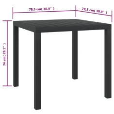 Vidaxl Vrtna miza črna 80x80x74 cm aluminij in WPC