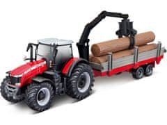 BBurago Kmetija 10cm Traktor Massey FERGUSSON 8740S - lesena prikolica