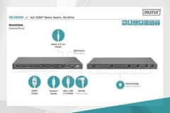 Digitus 4x2 HDMI matrično stikalo, 4K/60Hz, EDID, ARC, HDCP 2.2, 18 Gb/s
