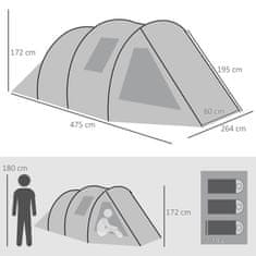 OUTSUNNY Šotor Za Kampiranje S Tunelskim Šotorom Za 4 Osebe Z Uv-Zaščitnim Oknom Družinski Šotor S Torbo Za Prenašanje 2000 Mm Hidrostatična Glava Trekking Green 