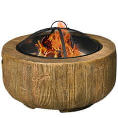 OUTSUNNY Fire Bowl Fire Pit S Pokrovom Ognjena Košara S Poker Tree Stump Garden Kampiranje Patio Jeklo Mgo Rjava 