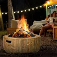 OUTSUNNY Fire Bowl Fire Pit S Pokrovom Ognjena Košara S Poker Tree Stump Garden Kampiranje Patio Jeklo Mgo Rjava 