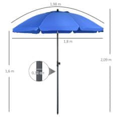 OUTSUNNY Patio Senčnik Ø180 Cm Uv-Zaščitni Senčnik Za Plažo Z Nastavljivim Naklonom, 8 Opornikov, Jeklo, Modra 