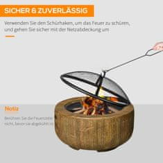 OUTSUNNY Fire Bowl Fire Pit S Pokrovom Ognjena Košara S Poker Tree Stump Garden Kampiranje Patio Jeklo Mgo Rjava 