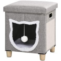 PAWHUT Cat Cave Ottoman Z Blazino In Podlogo Za Praskanje, Protizdrsna Igralna Žoga Iz Sivega Poliestra Za Mačke 