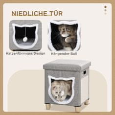 PAWHUT Cat Cave Ottoman Z Blazino In Podlogo Za Praskanje, Protizdrsna Igralna Žoga Iz Sivega Poliestra Za Mačke 