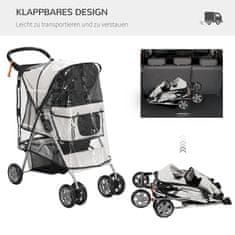 PAWHUT Dog Buggy Pasji Voziček Z Dežno Prevleko, Zložljiv Pasji Voziček Do 20 Kg, Siv, Z Držalom Za Skodelico In Mrežastim Oknom, 75X45X97Cm 