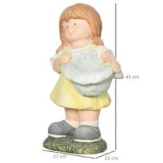 OUTSUNNY Girl S Klobukom Vremensko Odporen Vrtni Kip 45 Cm Ptičja Hišica Ornament Vrtna Dekoracija Skulptura Dekoracija Doma 