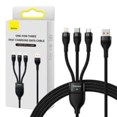 BASEUS Kabel USB 3v1 Baseus Flash II Series, USB-C + micro USB + Lightning, 66 W, 1,2 m (črn)