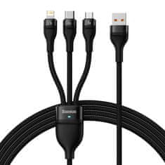 BASEUS Kabel USB 3v1 Baseus Flash II Series, USB-C + micro USB + Lightning, 66 W, 1,2 m (črn)