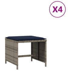 Vidaxl Vrtni stolčki z blazinami 4 kosi sivi 40x40x35 cm poli ratan