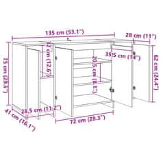 Vidaxl Komoda starinski les 135x41x75 cm inženirski les