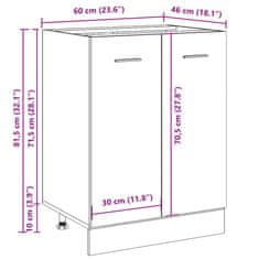 Vidaxl Spodnja omarica artisan hrast 60x46x81,5 cm inženirski les