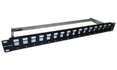 XtendLan Patch panel 19", 16 priključkov, Cat6a, zaščiten, s keystone