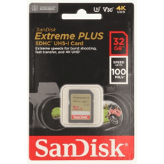 SanDisk Extreme PLUS 32 GB pomnilniška kartica SDHC 100 MB/s in 60 MB/s, UHS-I, razred 10, U3, V30