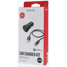 Hama Komplet : hitri avtomobilski polnilec USB QC 3.0 19,5 W + kabel USB A-C 1,5 m