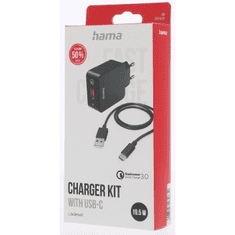 Hama Komplet : hitri polnilec USB QC 3.0 19,5 W + kabel USB A-C 1,5 m