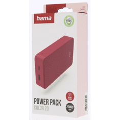 Hama Colour 20, powerbank 20000 mAh, 3 A, izhod: USB-C, USB-A, rdeča