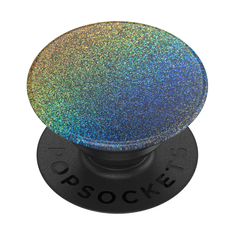 PopSockets PopGrip Gen.2, Midnight Flare, srebrno siva z bleščicami, holografski mavrični učinek