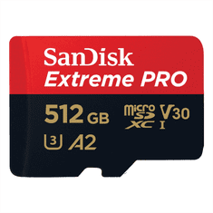 SanDisk Extreme PRO microSDXC 512 GB + SD adapter 200 MB/s in 140 MB/s A2 C10 V30 UHS-I U3