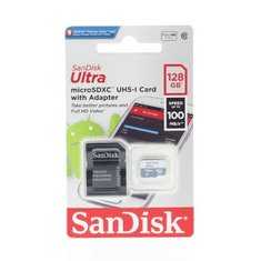 SanDisk Ultra microSDXC 128GB 100MB/s Class 10 UHS-I, z adapterjem