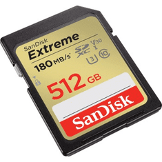 SanDisk Spominska kartica Extreme 512 GB SDXC, 180 MB/s in 130 MB/s, UHS-I, razred 10, U3, V30