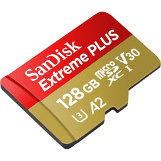 SanDisk Extreme PLUS microSDXC 128 GB + SD adapter 200 MB/s in 90 MB/s A2 C10 V30 UHS-I U3