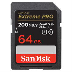 SanDisk Extreme PRO 64 GB SDXC Spominska kartica 200 MB/s in 90 MB/s, UHS-I, razred 10, U3, V30