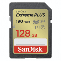 SanDisk Extreme PLUS 128 GB pomnilniška kartica SDXC 190 MB/s in 90 MB/s, UHS-I, razred 10, U3, V30