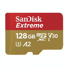 SanDisk Extreme microSDXC 128 GB + SD adapter 190 MB/s in 90 MB/s A2 C10 V30 UHS-I U3