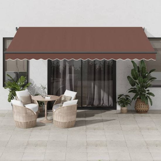 shumee vidaXL Avtomatsko zložljiva tenda z LED rjava 450x350 cm