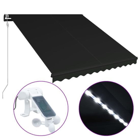 Vidaxl Zložljiva tenda s senzorjem za veter LED 350x250 cm antracitna