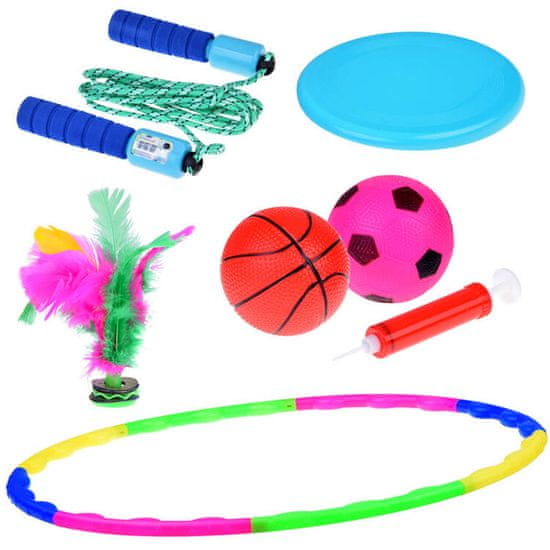 Toys Športni komplet 5 v 1 Hula hop Disk Skakalna vrv Žogice Flyball SP0769