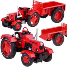 Toys Rdeč kovinski traktor s prikolico vrtljiva gumijasta kolesa 1:18 ZA5202