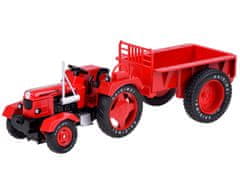 Toys Rdeč kovinski traktor s prikolico vrtljiva gumijasta kolesa 1:18 ZA5202