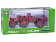 Toys Rdeč kovinski traktor s prikolico vrtljiva gumijasta kolesa 1:18 ZA5202