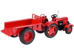 Toys Rdeč kovinski traktor s prikolico vrtljiva gumijasta kolesa 1:18 ZA5202