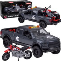 Toys Komplet Avtomobilski pickup in motorno kolo Zvočna luč + odpiranje vrat ZA5233