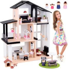 Toys Sodobna lesena hišica za punčke v slogu LOFT + pohištvo za punčke ZA5073