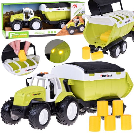 Toys Jahalni traktor s prikolico z zvočnimi učinki + bale slame ZA4994