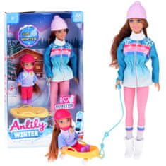 Toys Anlily 30 cm punčka in 12 cm punčka na saneh zimski šport ZA4765