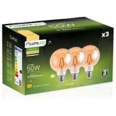 LUMILED 3x Dekorativnih LED žarnica E27 G95 6W = 50W 660lm 2000K Toplo bela 360° GLOBE AMBER