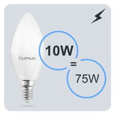 LUMILED 6x LED žarnica E14 B35 10W = 75W 990lm 3000K Toplo bela 180°