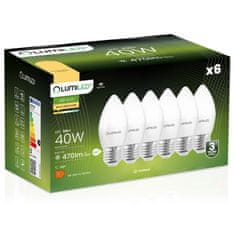 LUMILED 6x LED žarnica E27 B35 5W = 40W 470lm 3000K Toplo bela 180°