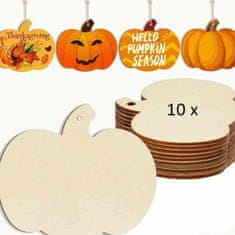 Netscroll Komplet 10 lesenih ploščic v obliki buč za DIY projekte in Halloween. Naravni les, vsaka s svojo vrvico, idealne za dekoracijo ob noči čarovnic, Pumpkins