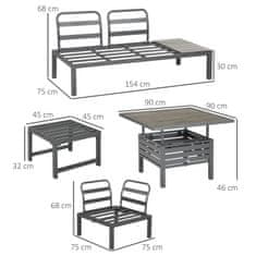 OUTSUNNY Sončna Sedežna Garnitura Za 6 Oseb Na Terasi Z Mizo, Nastavljivo Po Višini, Aluminijasto Ogrodje, Zelena + Siva 