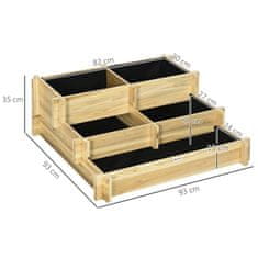 OUTSUNNY Dvignjena Postelja 3 Nadstropna Cvetlična Škatla Posoda Za Rastline S Podlogo Iz Blaga Zeliščna Postelja Cvetlične Stopnice Za Balkon, Vrt Les, Naraven 93 X 93 X 35 Cm 